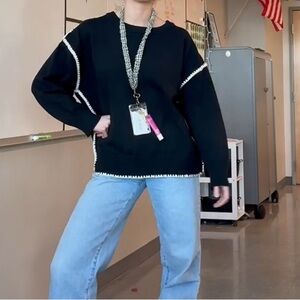 Black Women's Sweater with White Trim